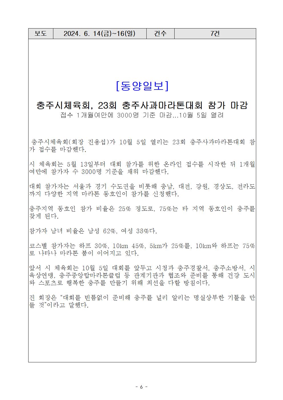 언론보도(제23회 충주사과마라톤대회 마감, 24. 6. 14일)(동양일보).jpg